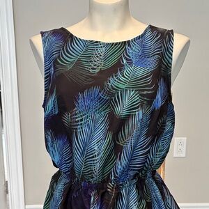 Triple Five Soul Blue and Green Leaf Print Dress